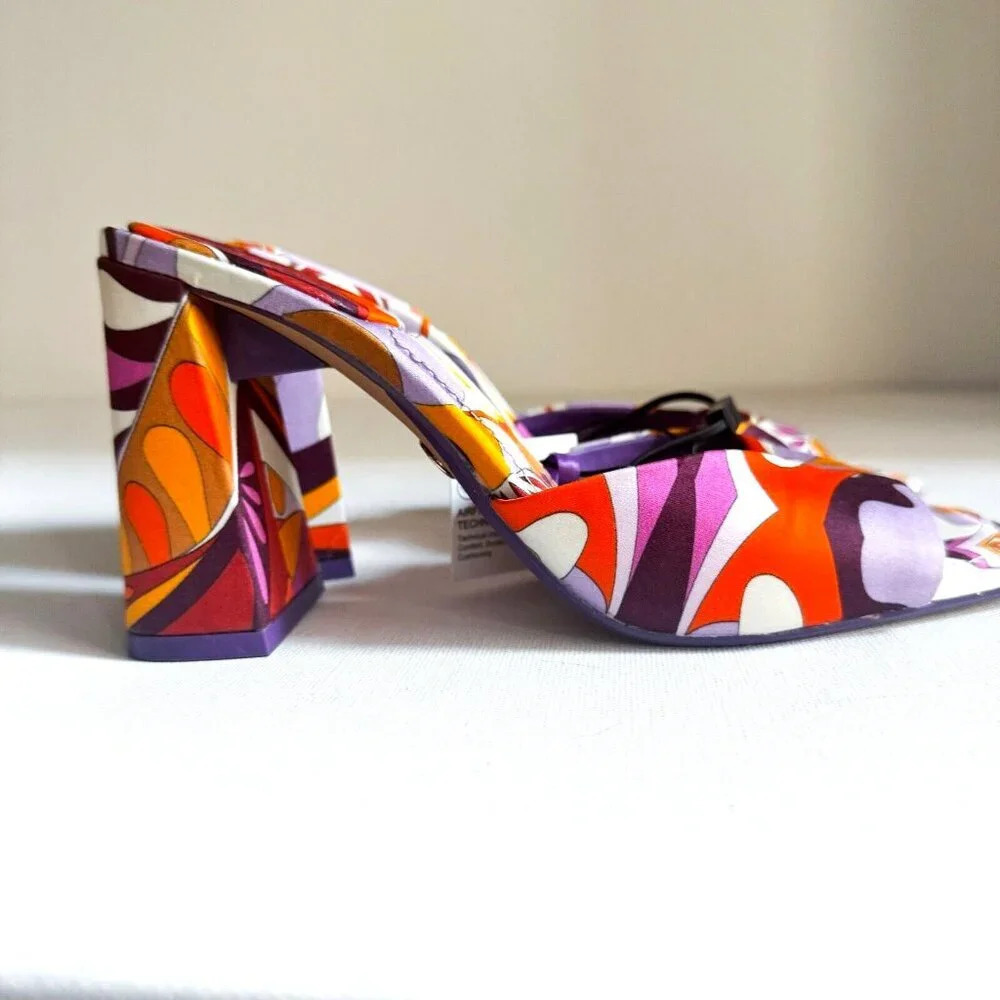 Zara Colorful  Psychedellic Print Square toe Slides 36 - Picture 12 of 14